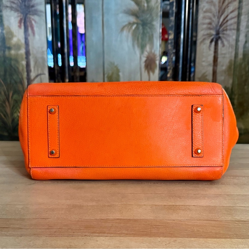 Anya Hindmarch Neon Orange Leather Featherweight Smiley Face Ebury Tote Bag - Picture 8 of 12